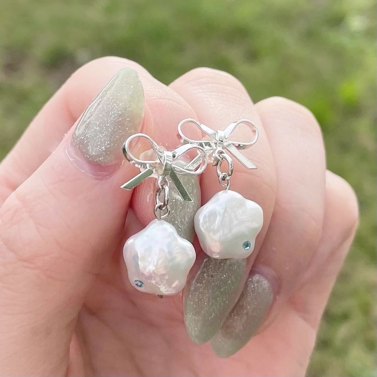 豪華＊天然石を沢山使ったハンドメイドネックレス シルバー花パーツ 約