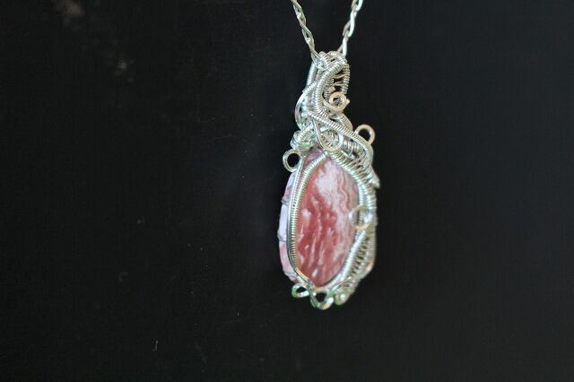Rhodochrosite silver925 wirewrapping pendant