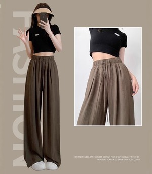 しわ加工 薄手 ハイウエスト ワイドパンツ レディース パンツ ボトムス ストレートパンツ ロングパンツ ロング ワイド ストレート ドレープ ハイウエスト ウエストゴム ドロスト アイス生地 薄手 かわいい 大人可愛い シンプル カジュアル おしゃれ レトロ こなれ感 ルーズ 無地 春 夏 秋 ママ 通勤 学生 学校 通学 デート お出かけ 旅行 公園 女子会 休日 韓国 オルチャン 楽ちん 体型カバー 脚長 普段使い 着回し フリーサイズ 黒 ブラック グレー ピンク ブルー アプリコット コーヒー