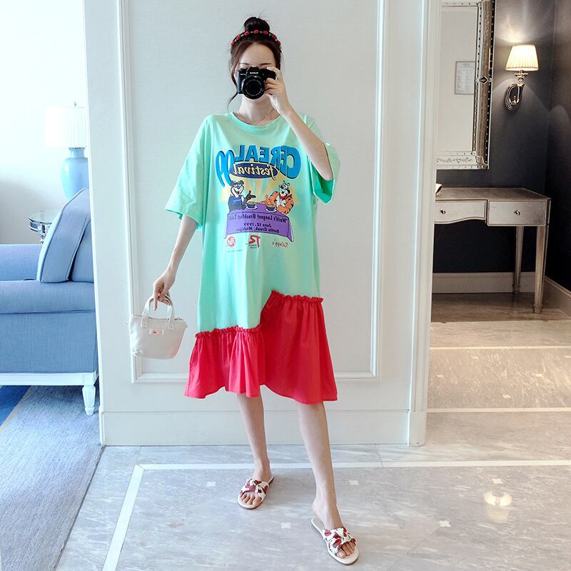 【新作】【送料無料】 マタニティウェア2020夏の新しいニット漫画ルーズドレス、トレンディな母親のミドル丈、年齢を減らすマタニティドレス-アリババ サマー 夏物 expec297097520186