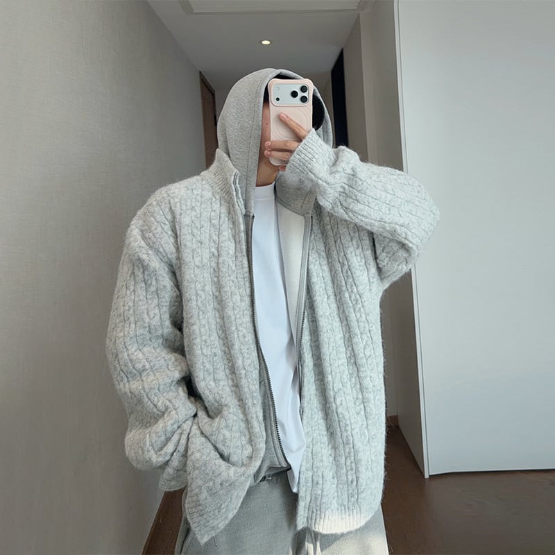 dannyandzeeケーブルフード付きニットセーター | mblueshop