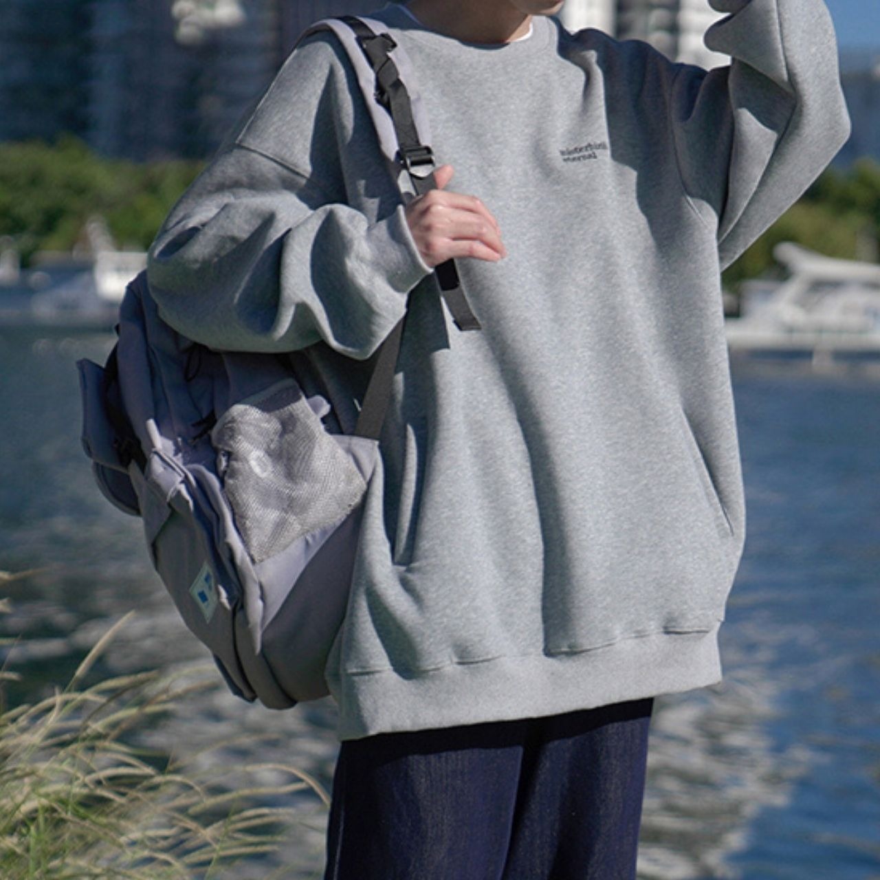 オーバーサイズ裏起毛クルーネックスウェット　1046