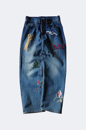 KHOKI【Hand-Embroidered Denim Pants -Indigo-】