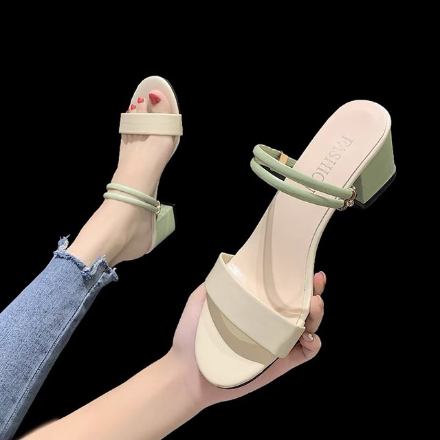 Bicolor square heel sandals【L22SS0167】