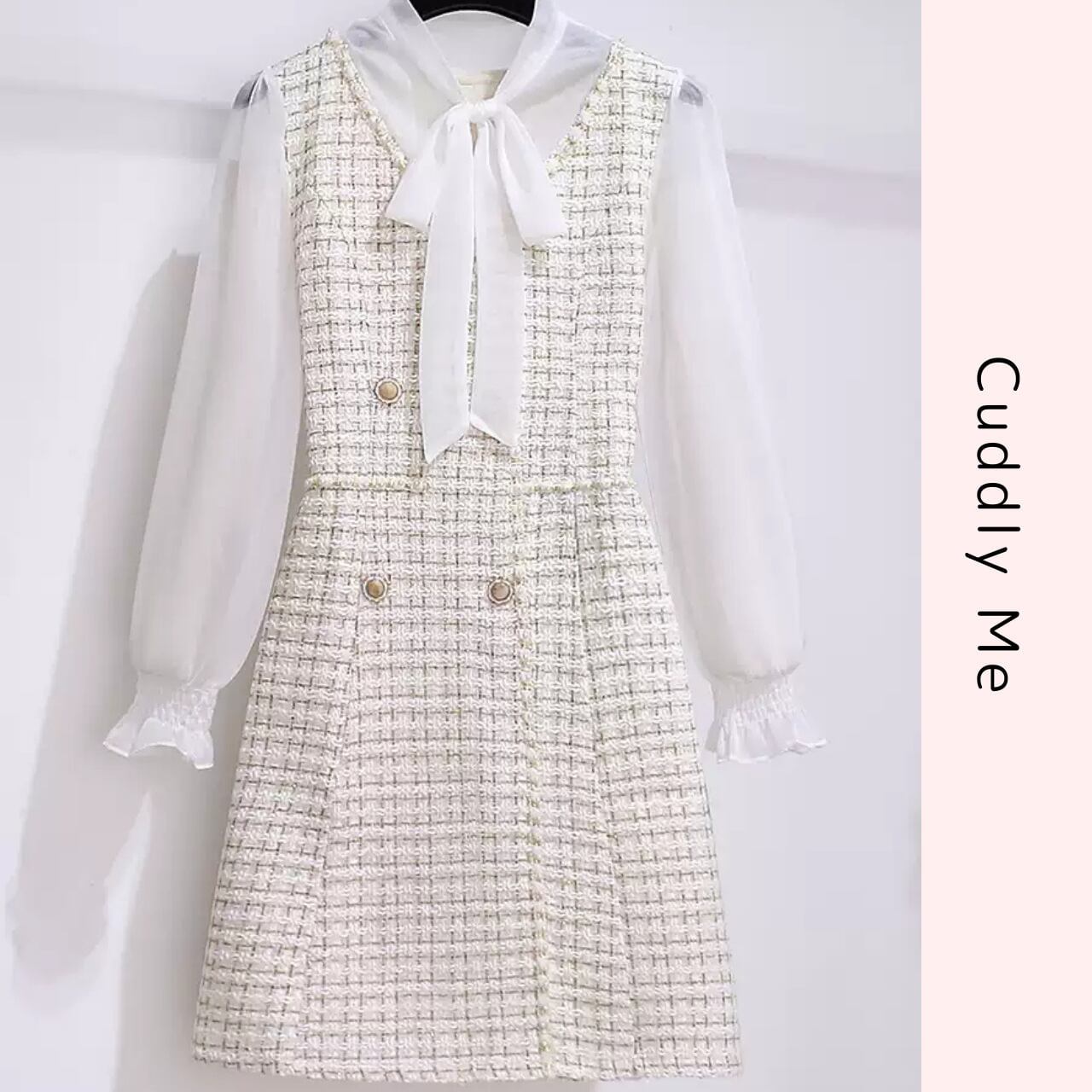 フリルブラウス ツイード ドッキング ワンピース セット