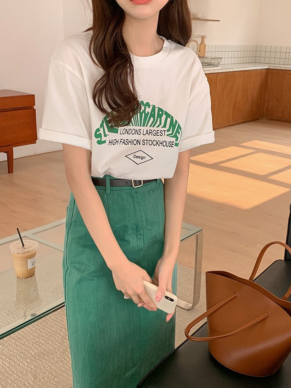 ミディ丈グリーンデニムスカートmn744 Me Nt ミーノット