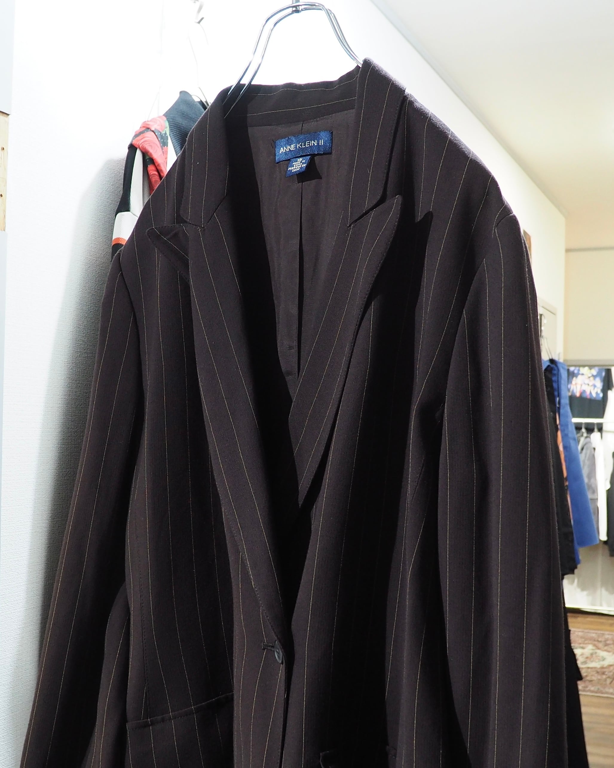 1990 - 00s ” ANNE KLEIN ” Dark Brown × Yellow Stitch Embroider Double jacket