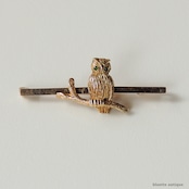 英国アンティークジュエリー 15ct・9ctゴールド フクロウ バーブローチ(鑑別書付)