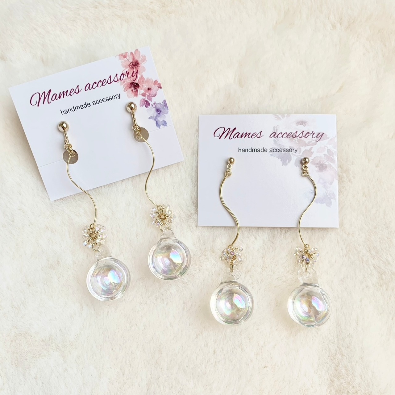 シャボンアメリカンイヤリング アリッサムのシャボン玉ピアス (アレルギー対応金具交換可能) | schaf*