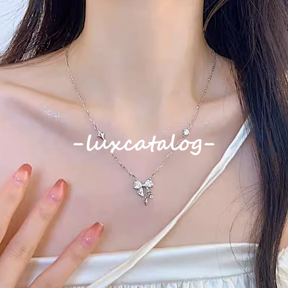 リボンラメダイヤモンドデザインネックレス ライトリフレクトデザイン  