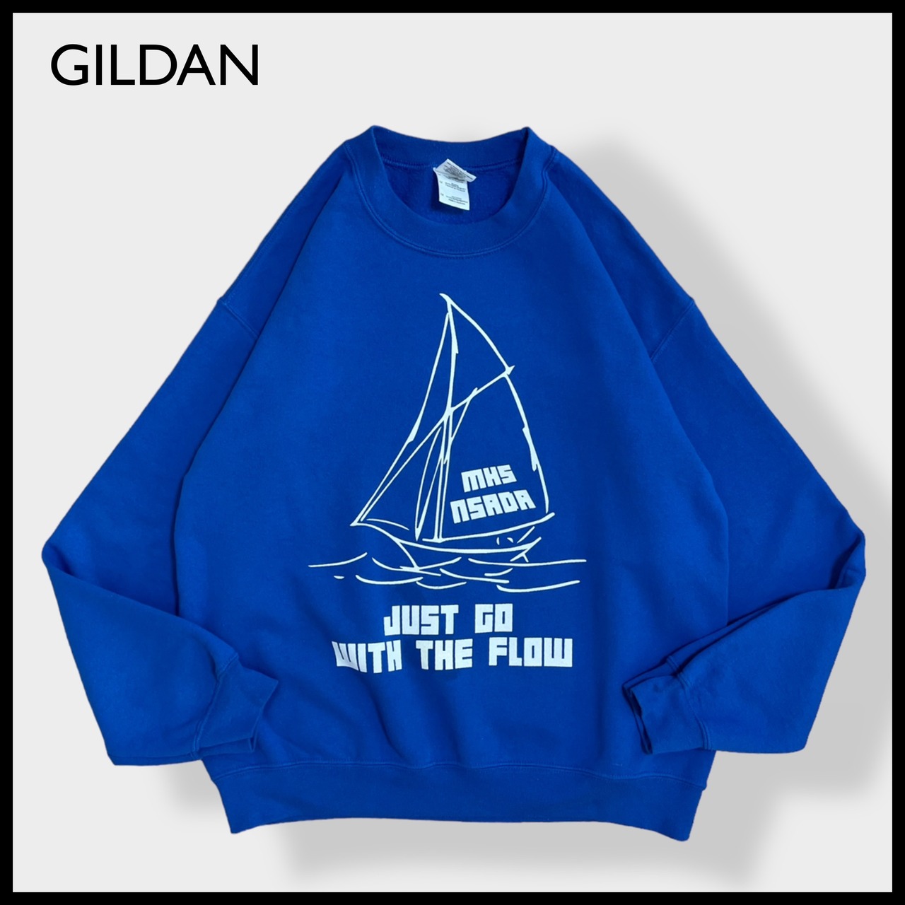 【GILDAN】ヨット 魚 バックプリント 両面プリント ロゴ スウェットシャツ トレーナー M  US古着