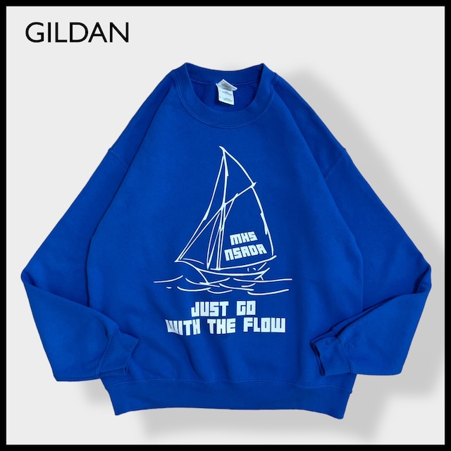 【GILDAN】ヨット 魚 バックプリント 両面プリント ロゴ スウェットシャツ トレーナー M  US古着
