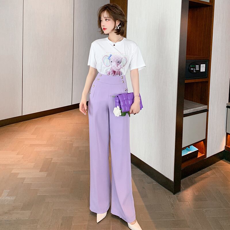 ハイウェストウェスト薄手ソリッド カラーブレストパンツ レディーススプリング 春物 ソリッドカラー MIUCO25974984446