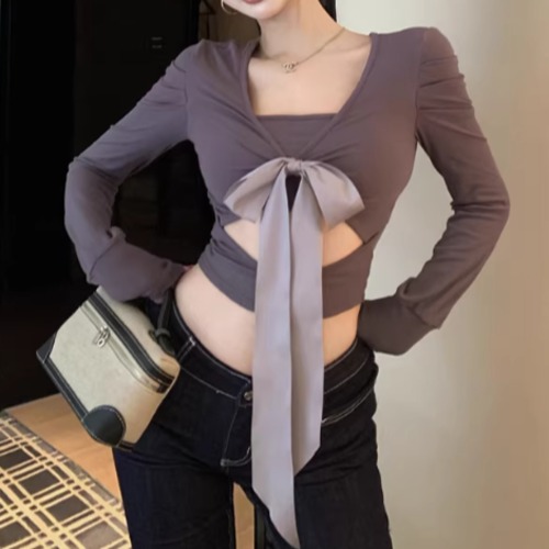 4色／リボンカットアウトコンビトップス ・13846