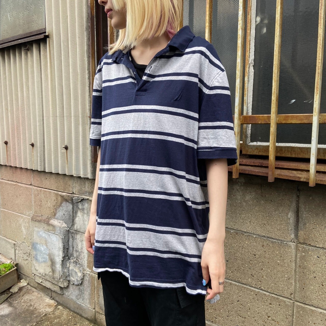 NAUTICA ノーティカ ボーダー ワンポイント刺? ポロシャツ メンズXL 