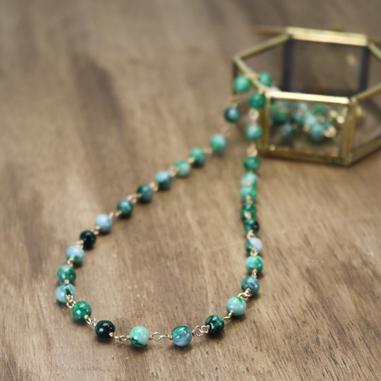 首元もおしゃれに！濃緑ミックスカラーネックレス A貨翡翠 jd_ne1083