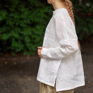Honnete(オネット) No Collar Chinese Shirt White
