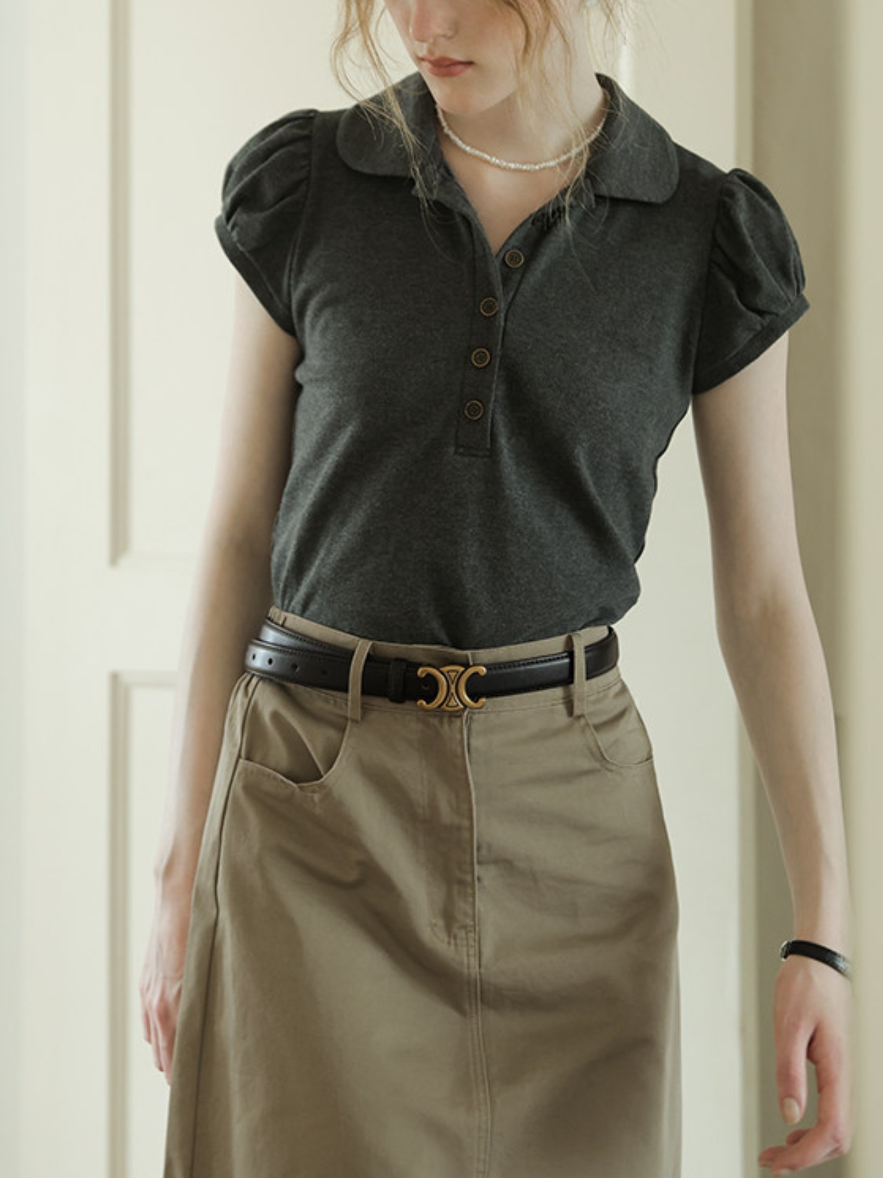 Colette Puff Sleeve Polo Top F0686