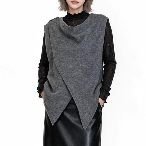 Asymmetric drape knit vest【2color】 C1635