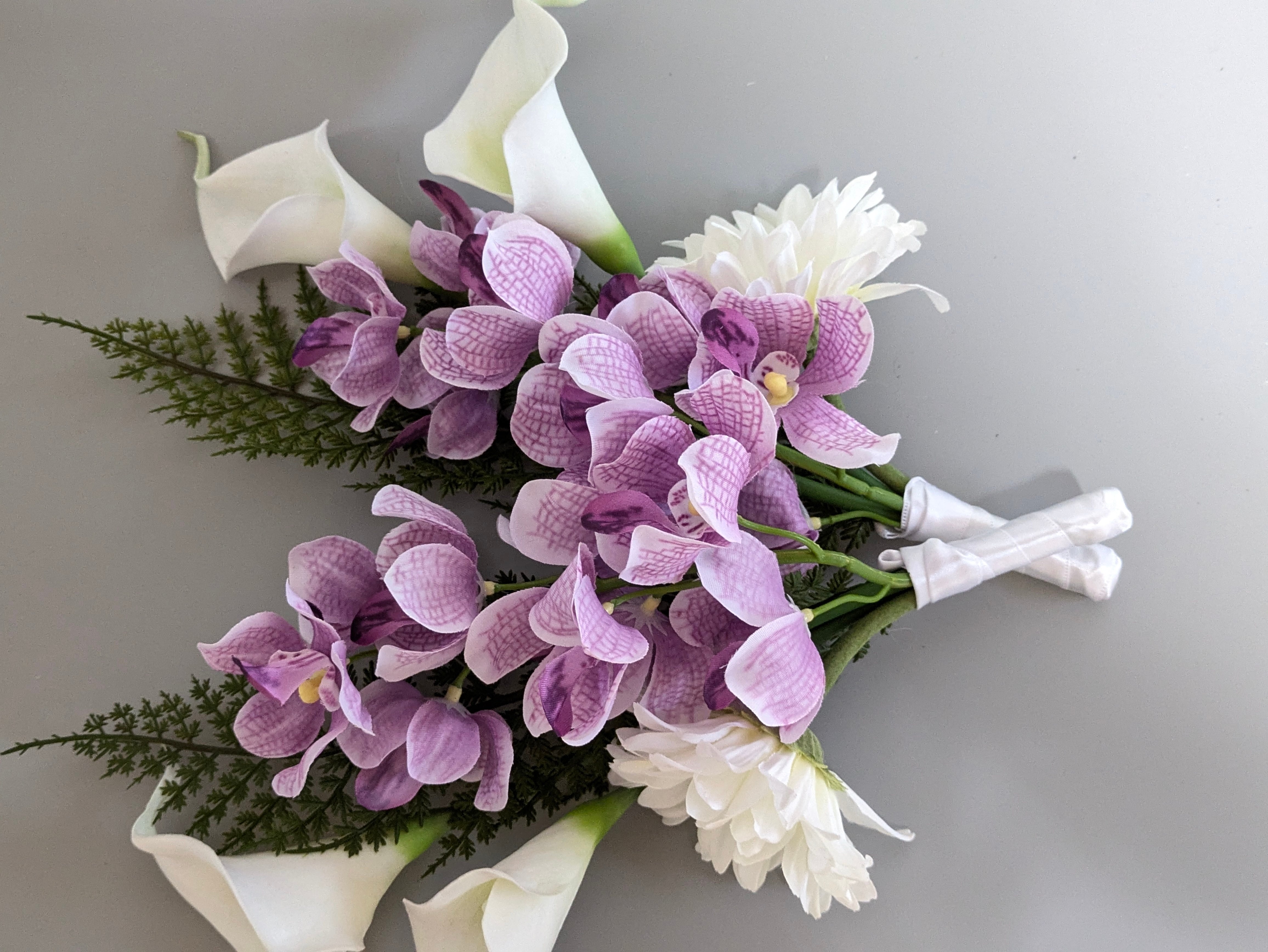 YSアウトレット 高級造花 シンプル仏花対アレンジ リオオーキッド 紫