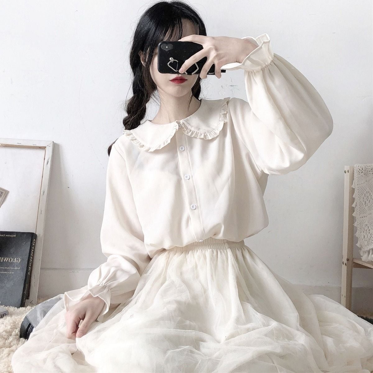 完売品　ザラ　L　丸襟　フリル　ブラウス　ピーターパン　シャツ　ワンピ　スカート ZARA - SALE！新品未使用 ZARA ピーターパン襟 デニム フリル ブラウス