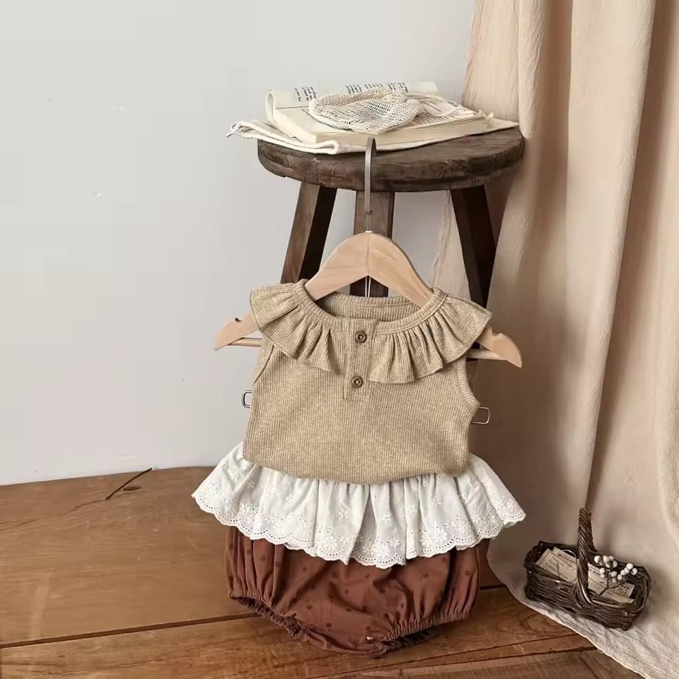 ブラウンドットフリルレースブルマ