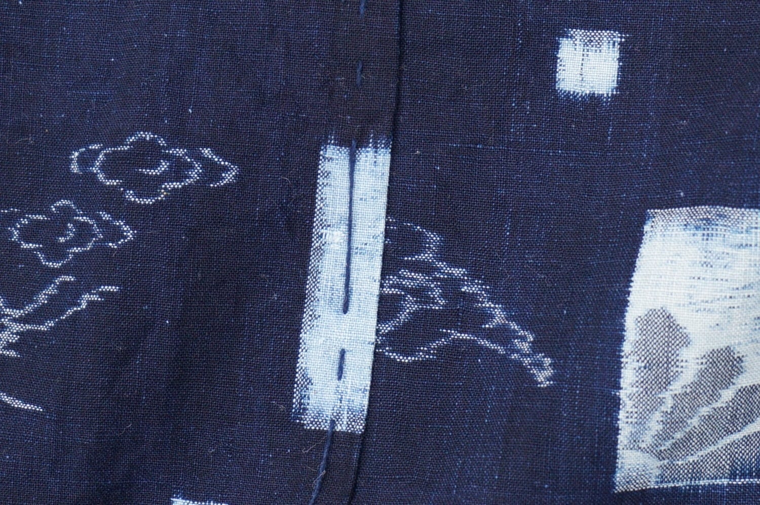 1875 絵絣 鶴 4幅 藍染 木綿 古布 昭和レトロ アンティーク 