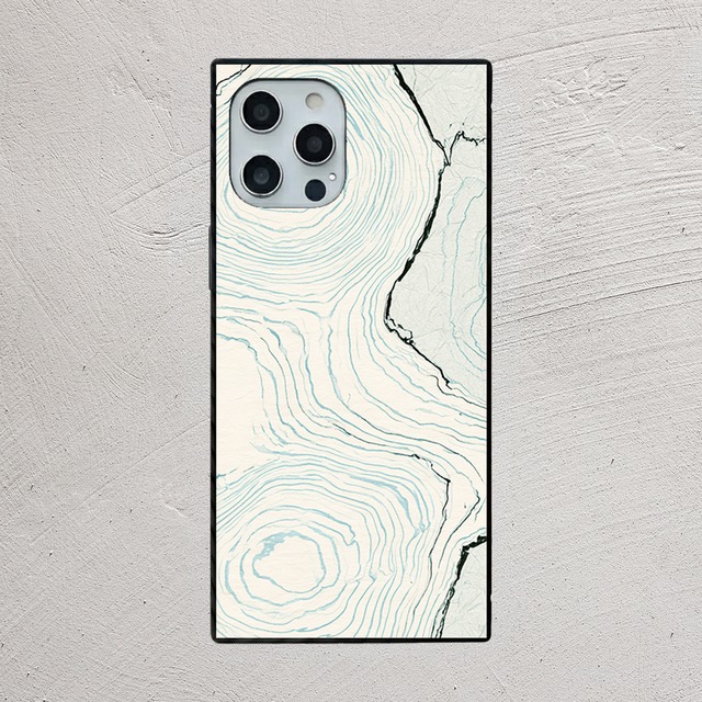 受注生産 iPhoneケース 淡い水色の線画マーブル｜紙マーブリング MARB053C