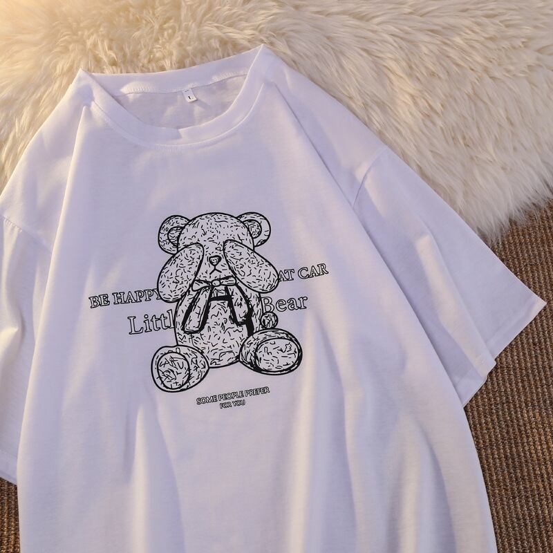 【新作】【送料無料】 2022 夏かわいいクマ BF スタイル半袖 T シャツ女性のための韓国スタイルの学生プリントルーズトップイントレンド 0379765404764
