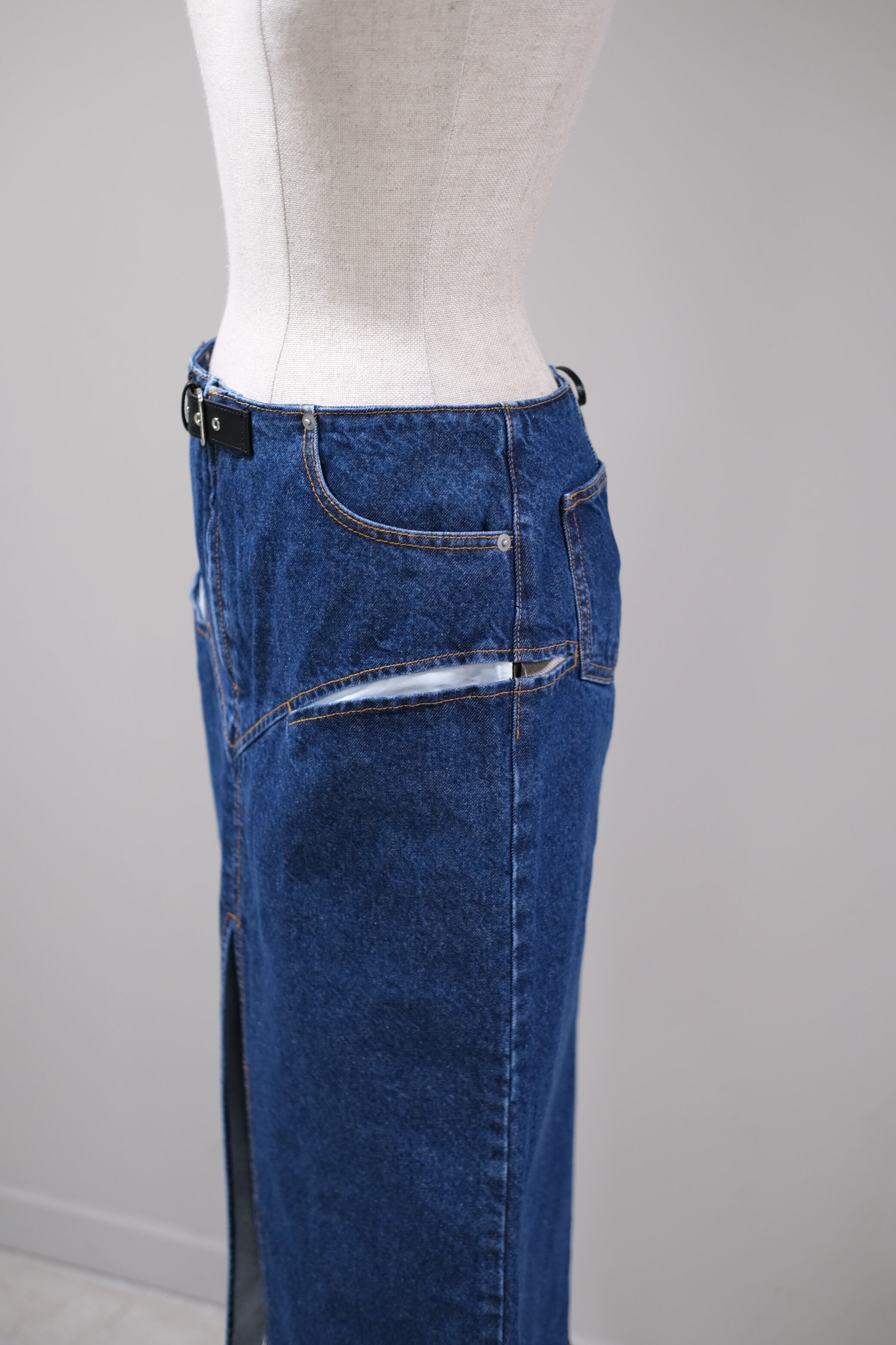 FETICO】CUT-OUT DENIM MIDI SKIRT - indigo - | loop