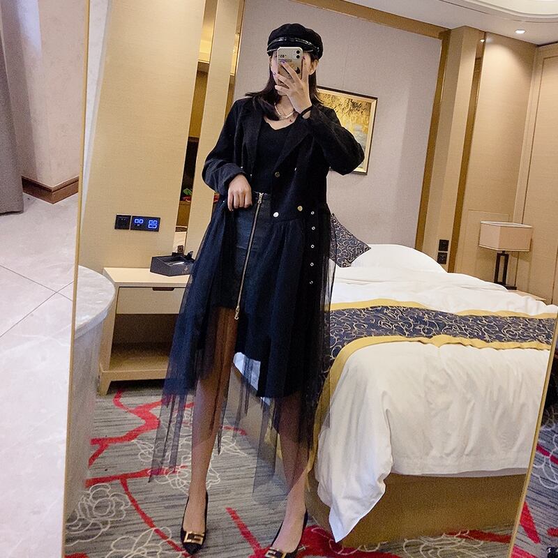 プラスサイズの婦人服2020年初秋の新しい脂肪の姉妹mm緩い中間丈のウインドブレーカージャケットは薄い気質と年齢の減少を示しています ミックスインファッション63358286328