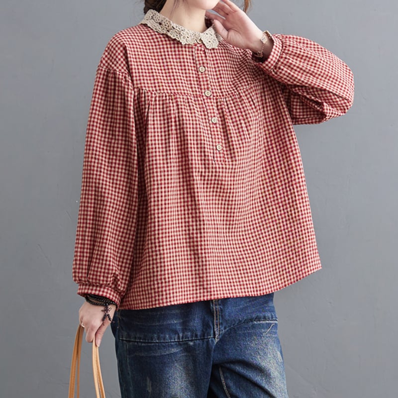 チェック柄ドールカラーシャツ M1877