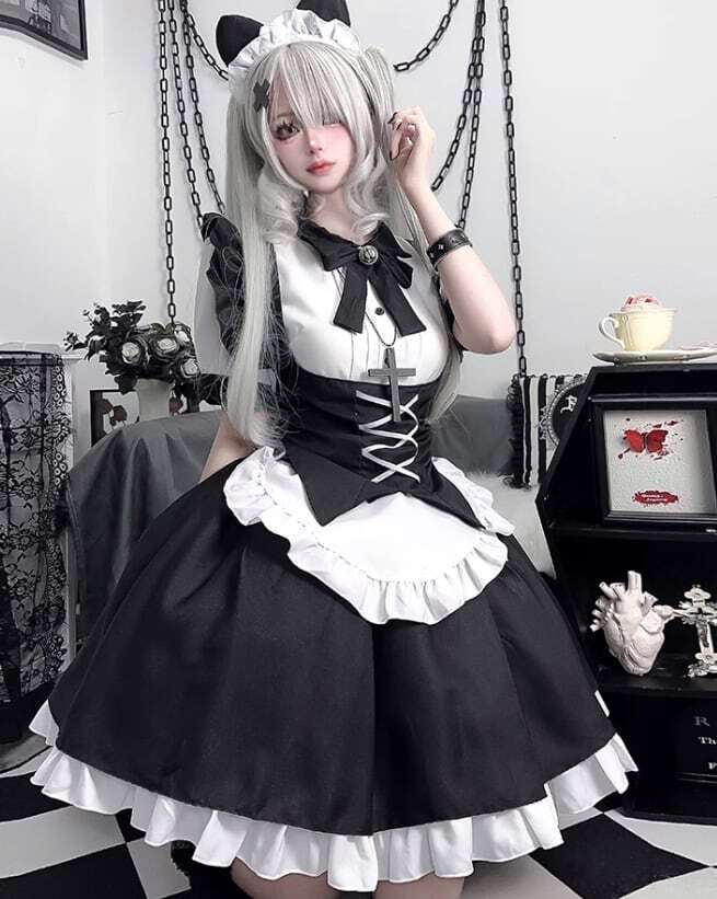 ゴスロリ♡小悪魔風猫耳メイド服セット kos61☆ | パステルキャンディ