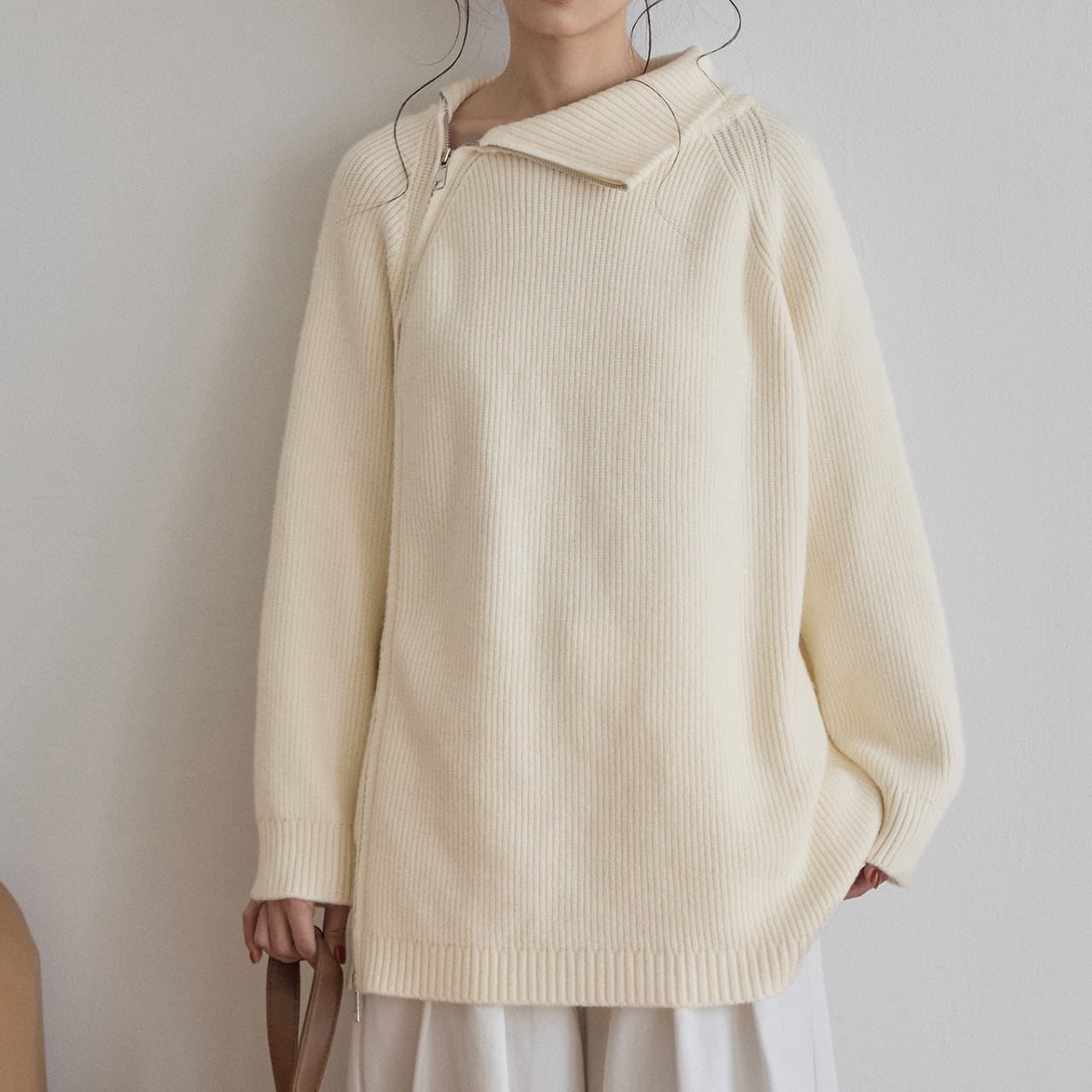 アシンメトリージップニットセーター(2color) KT3498