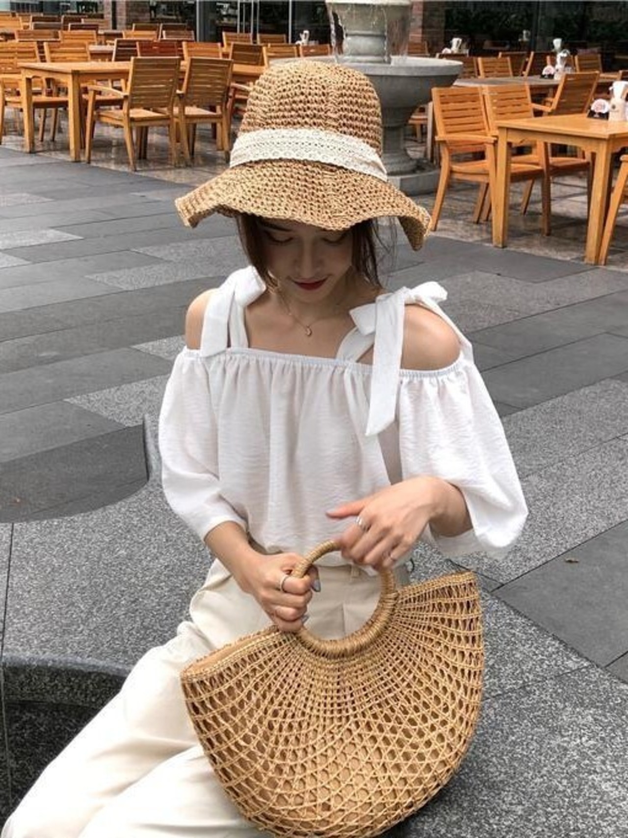 オフショルリボントップス D1374