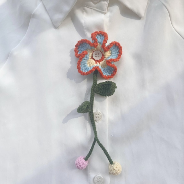 crochet flower decoration button brooch【3color】  e2118