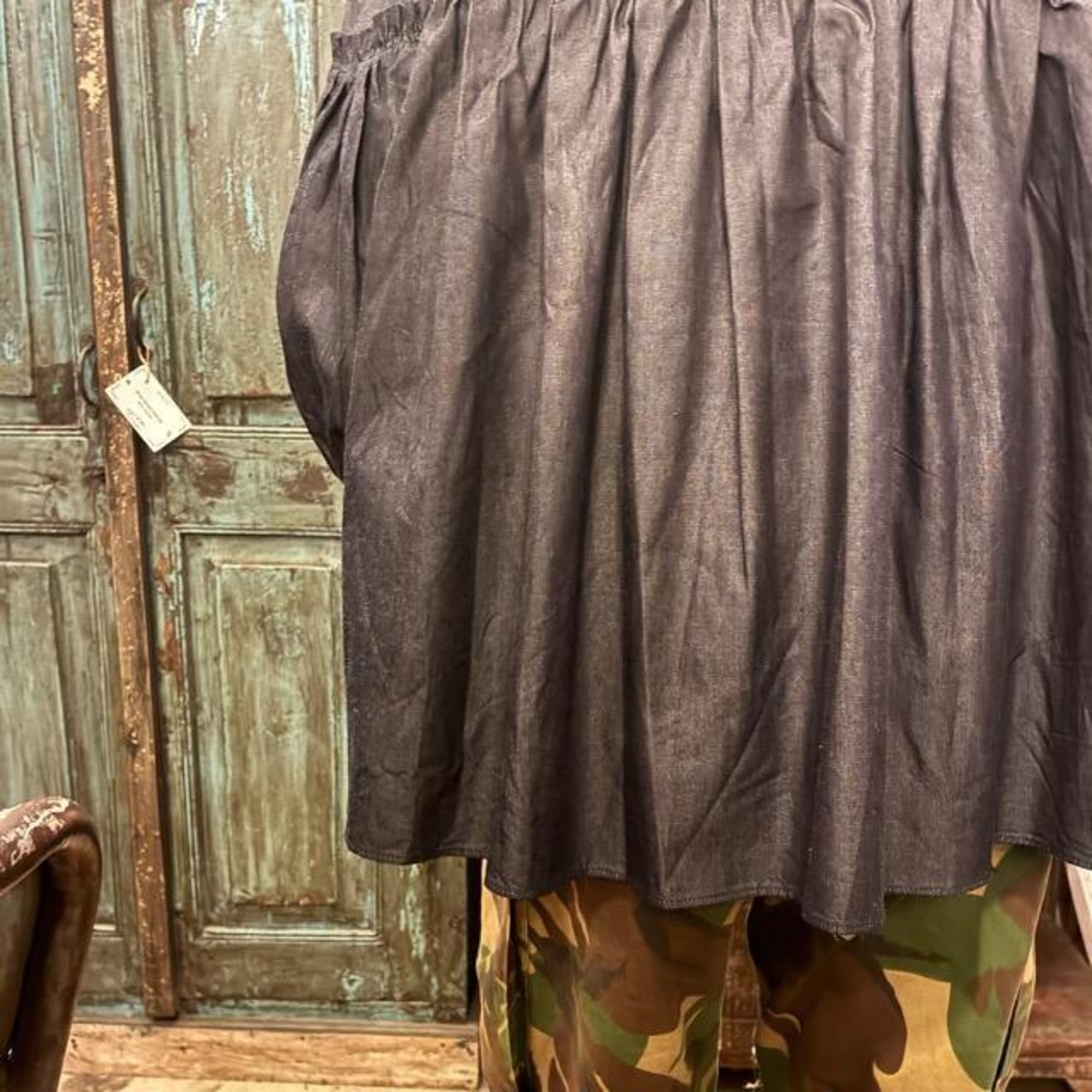 UNIVERSAL TISSU 5.4oz Denim Band Collar Blouse, Shirt, Outerwear, Cotton, Linen