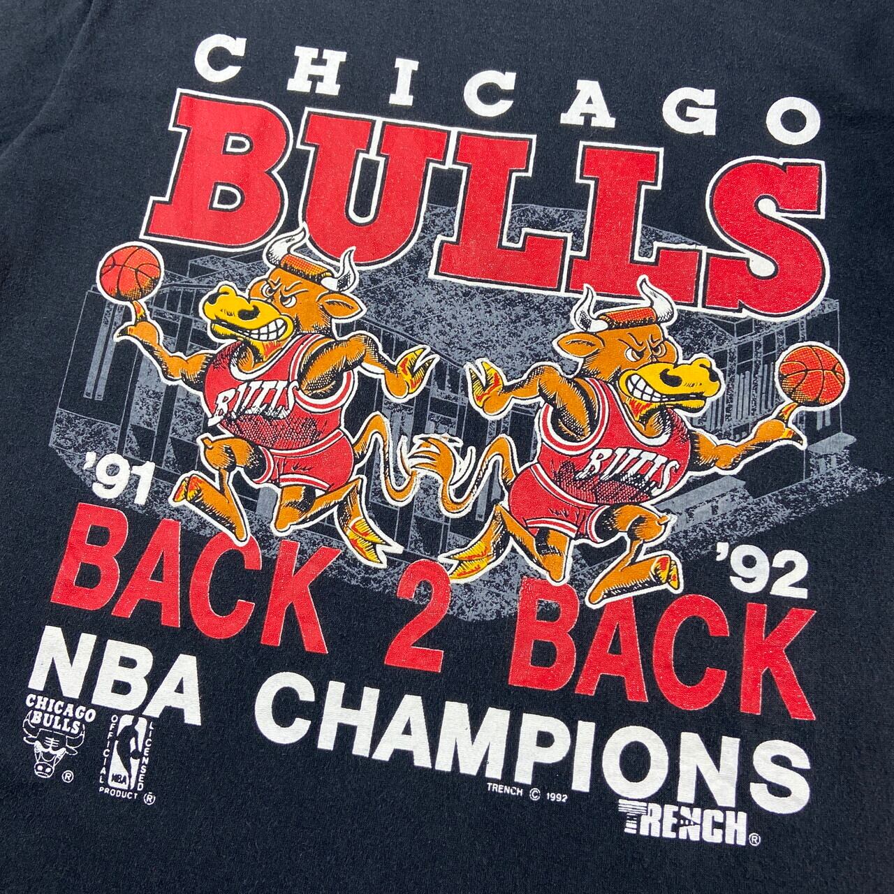 FRUIT OF THE LOOM NBA "Chicago Bulls"/ シカゴブルズ "5 TIME NBA CHAMPS" バッファロープリント Tシャツ 杢グレー系 Made in U.S.A【サイズ：Boy's 14-16】【バスケットボール】【レディース】