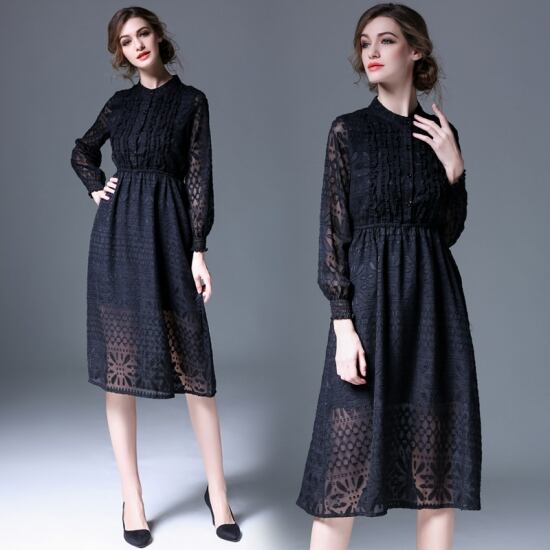 ウエストゴムレースワンピース