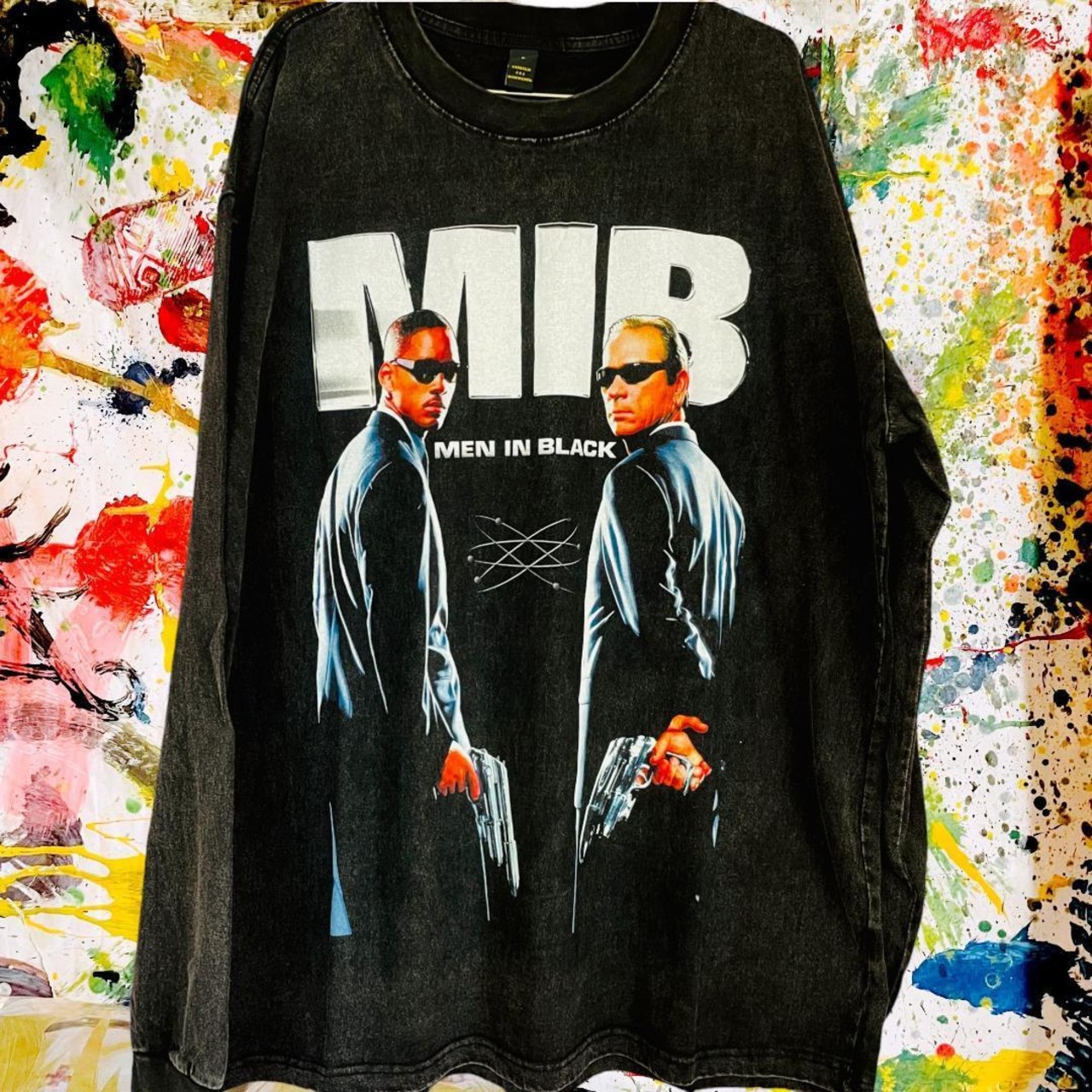 MIB メンズ ロンT 長袖 ケミカルウォッシュ 黒 XL 映画 SF 秋冬 新品  