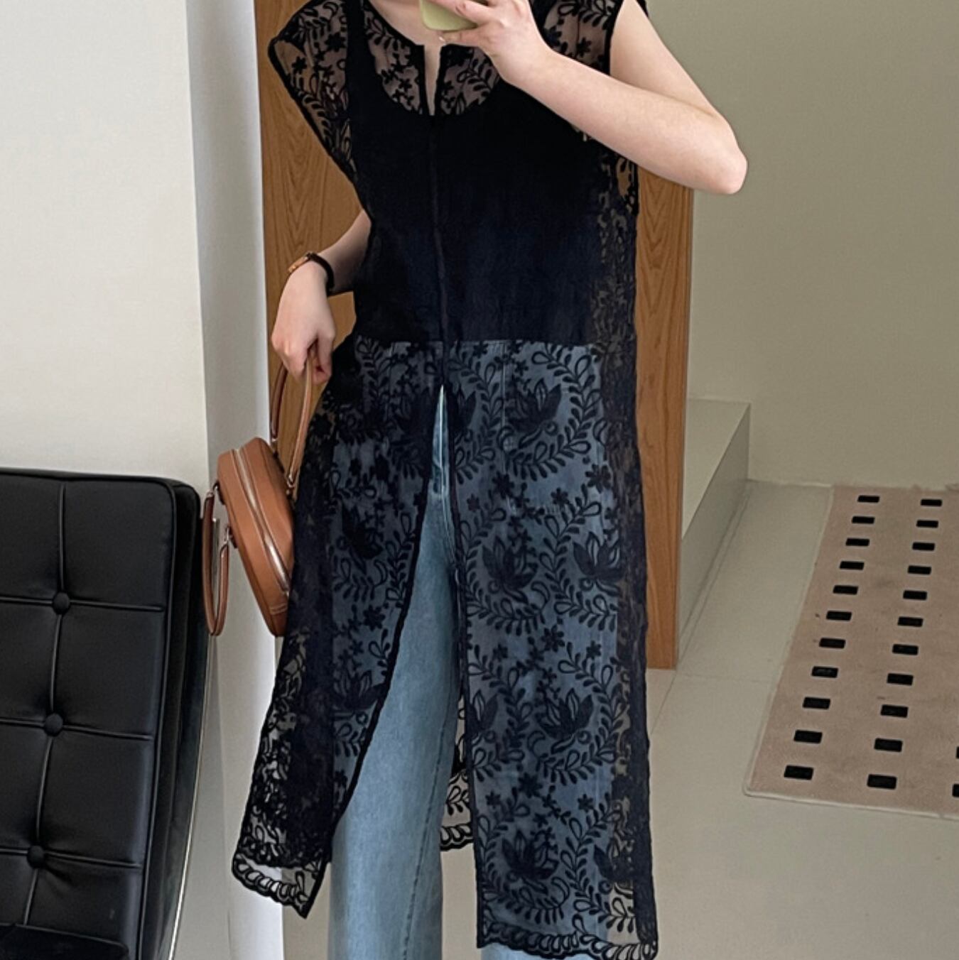 Lace jacquard vest dress