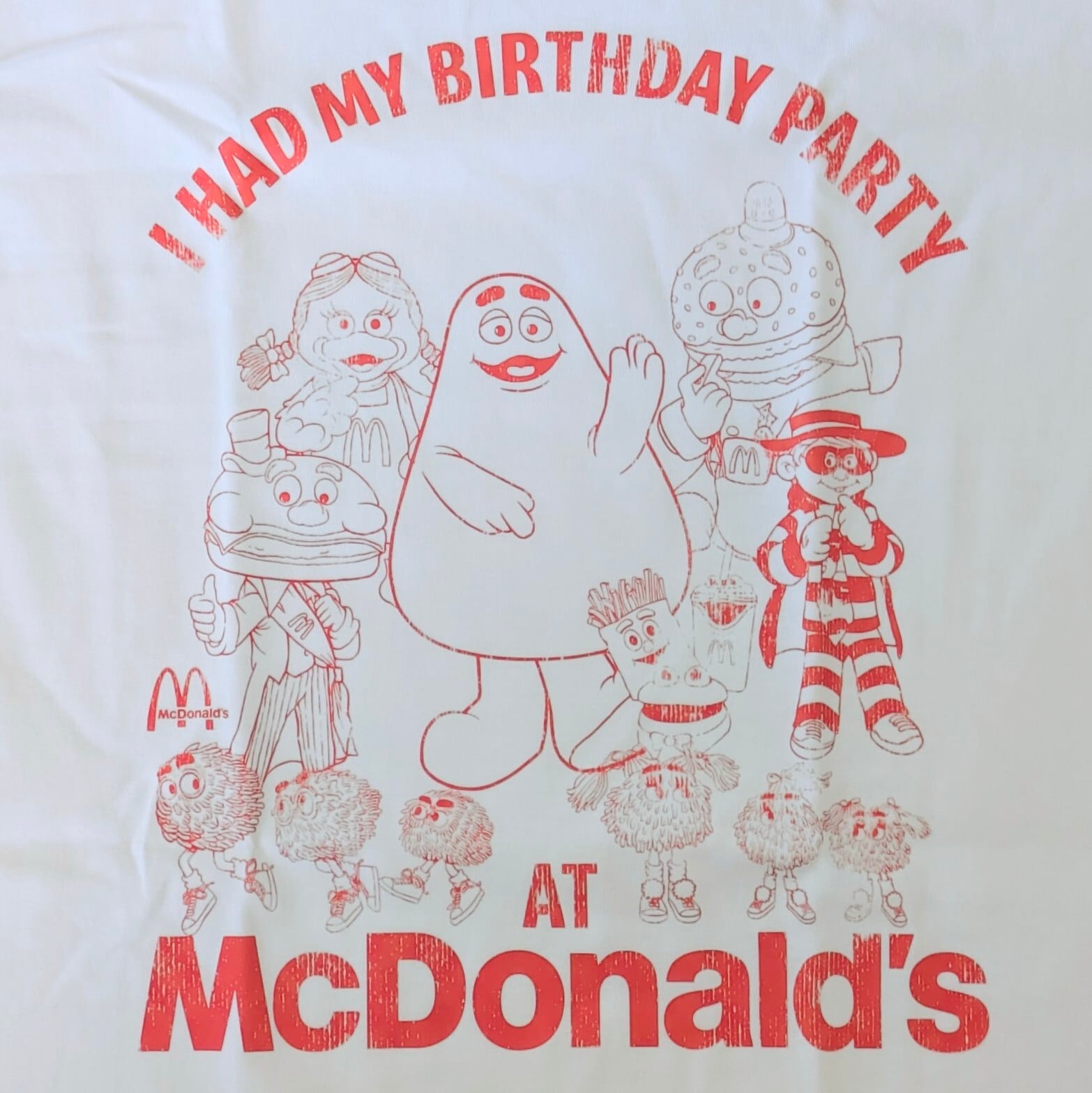 【 McDonald's ( マクドナルド )】『 I HAD MY BIRTHDAY PARTY 』Tシャツ / グリマス / ハンバーグラー / ビンテージ加工〚アメリカン雑貨 アメトイ〛