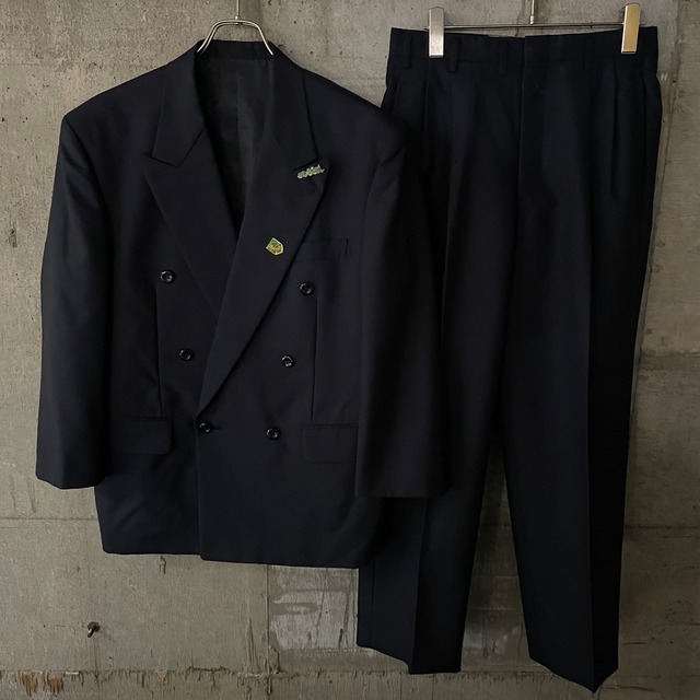 〖vintage〗navycolor pins design double wool setup suit/ネイビーカラー ピンズ デザイン ダブル ウール セットアップ スーツ/lsize/#0518