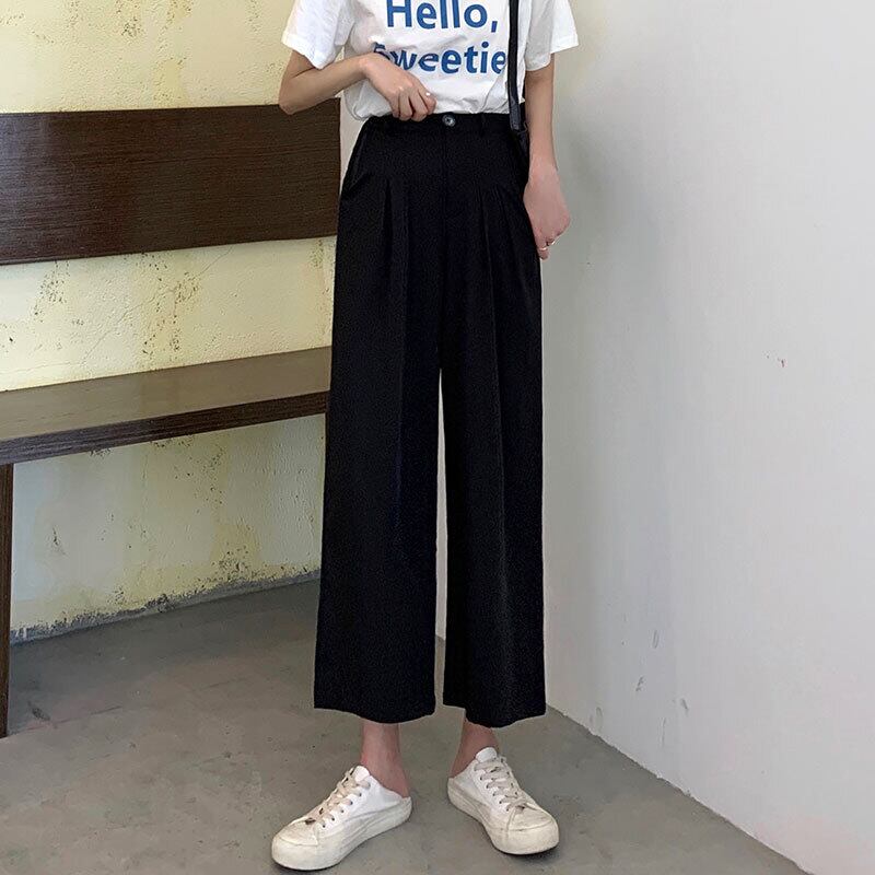 スーツパンツレディース2020年夏新作ルーズハイウエストドレープストレートレッグパンツは薄くて用途の広いカジュアルな9点パンツ 1号婦人16468096977