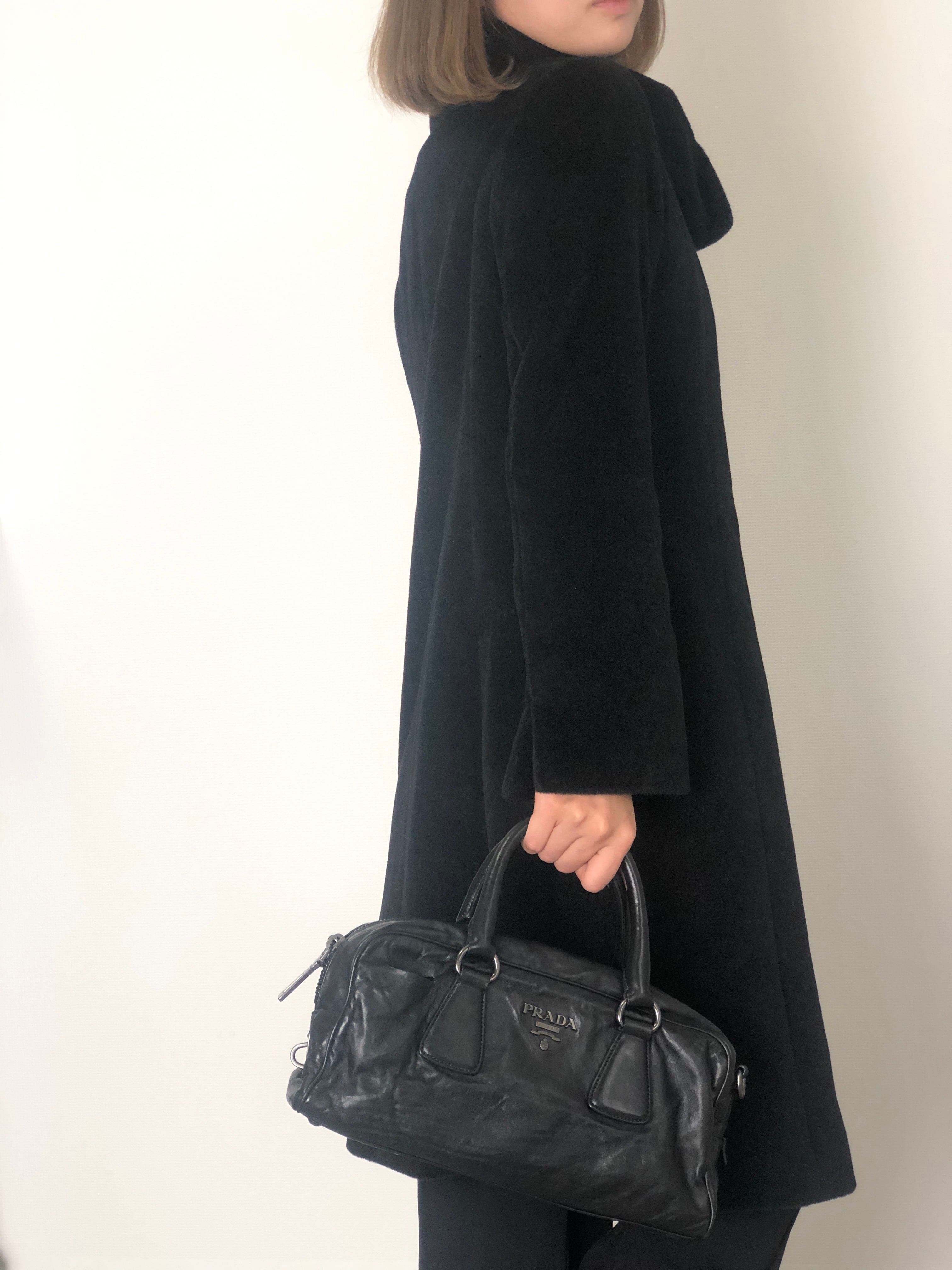 PRADA プラダ ハンドバッグ ブラック ロゴ レザー ミニボストン vintage ヴィンテージ オールド 2ces57