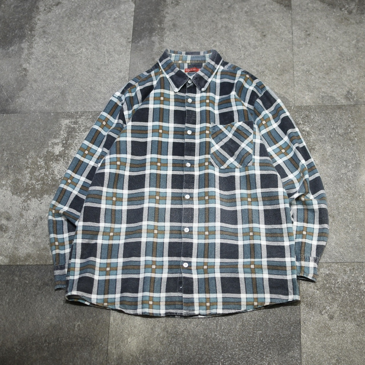cotton light flannel check shirt blue
