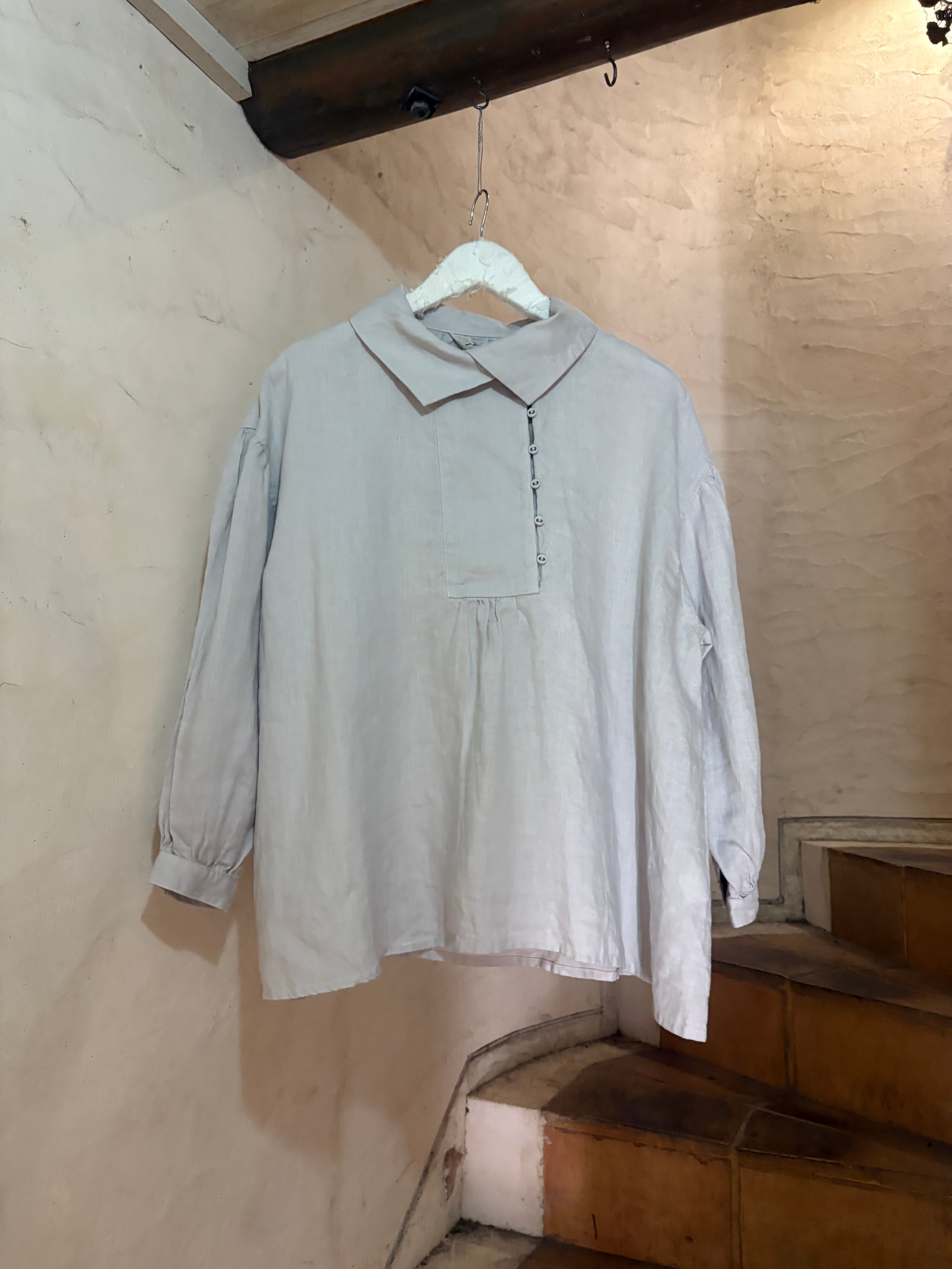 ICHI ANTIQUINTÉS | LINEN COLLARED SHIRT-greige