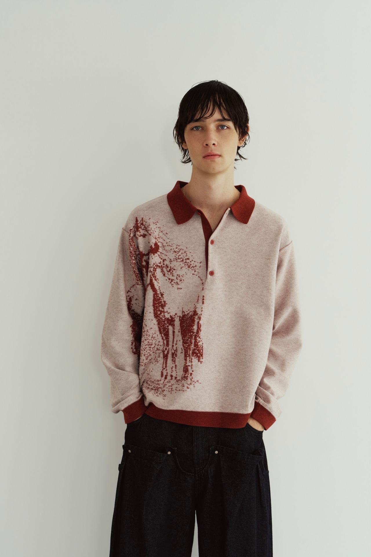 Reversible Jacquard Polo Knit / RED - 15