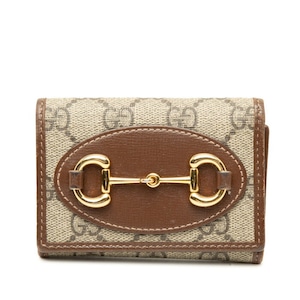 グッチ GGスプリーム ホースビット 三つ折り財布 644462 ベージュ ブラウン PVC レザー レディース GUCCI 【中古】