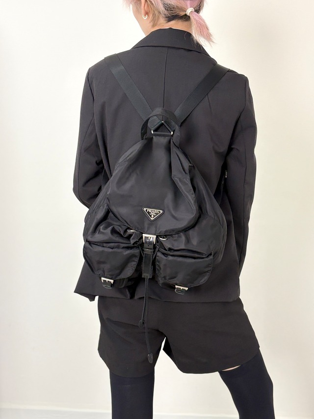 PRADA プラダ バックパック ブラック トライアングルロゴ ナイロン BZ811　ダブルポケット リュック vintage ヴィンテージ オールド 8fef48